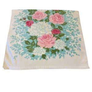 1-Fieldcrest Bath Towel Pink Roses Blue Green 100% Cotton Cottagecore Grandma